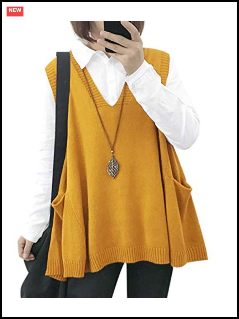 YESNO Cotton Oversized Sweater Vest Sleeveless Knit Pullover with Drop Pockets